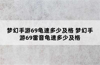 梦幻手游69龟速多少及格 梦幻手游69雷音龟速多少及格